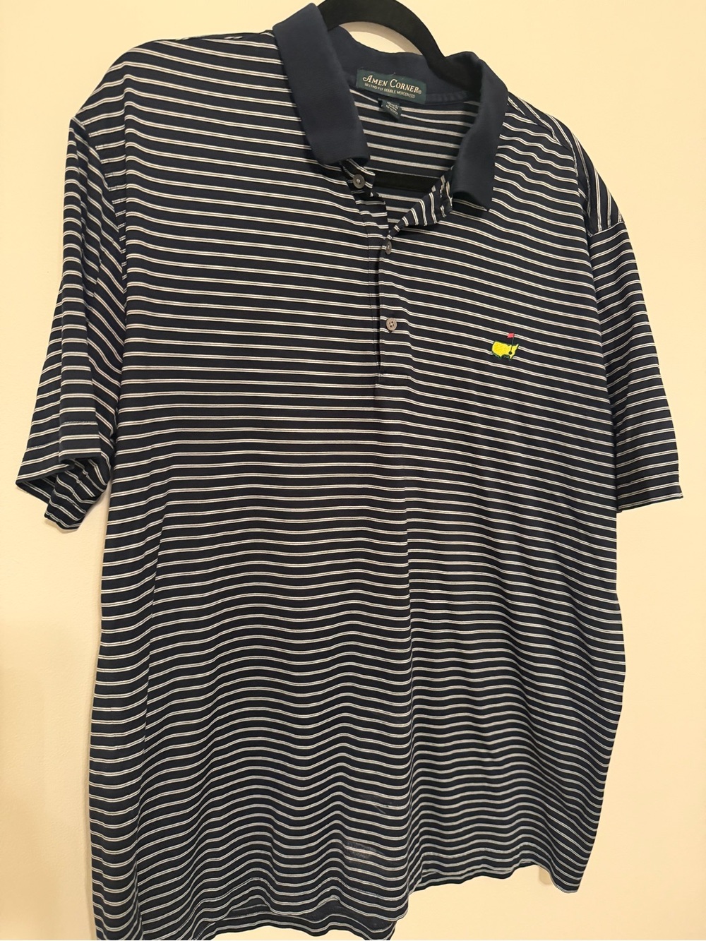The Masters Amen Corner Navy & White Striped Polo Shirt